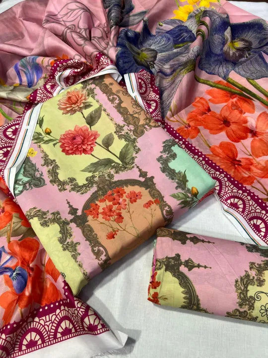 3 Pieces unstitched suit for women