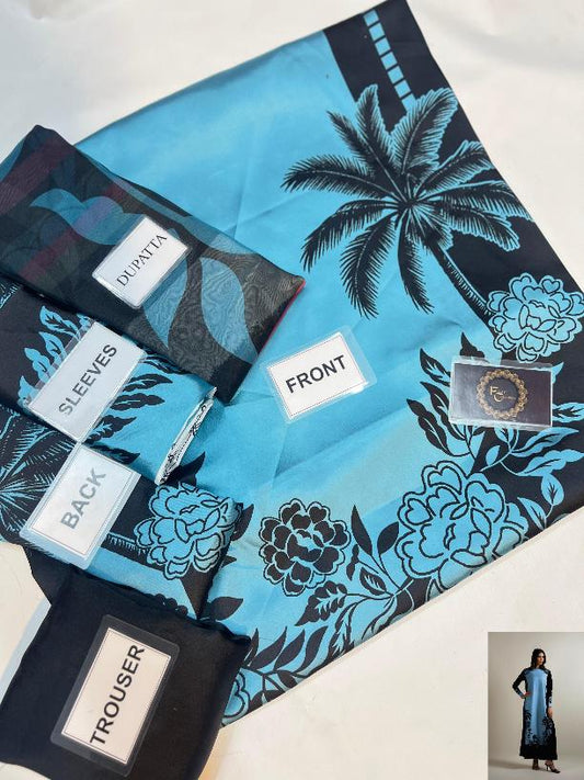 3-PC Digital Print Silk Suit With Silk Digital Print Dupatta FC-35
