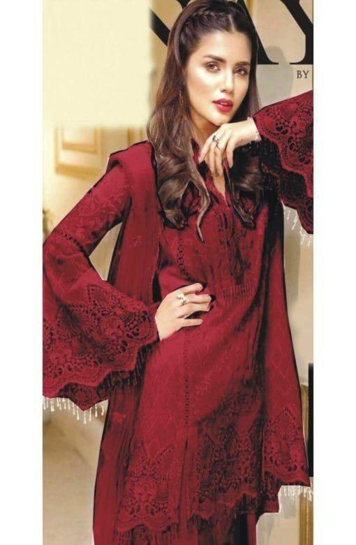 3-PC Suit Net Embroidered Suit FC-56