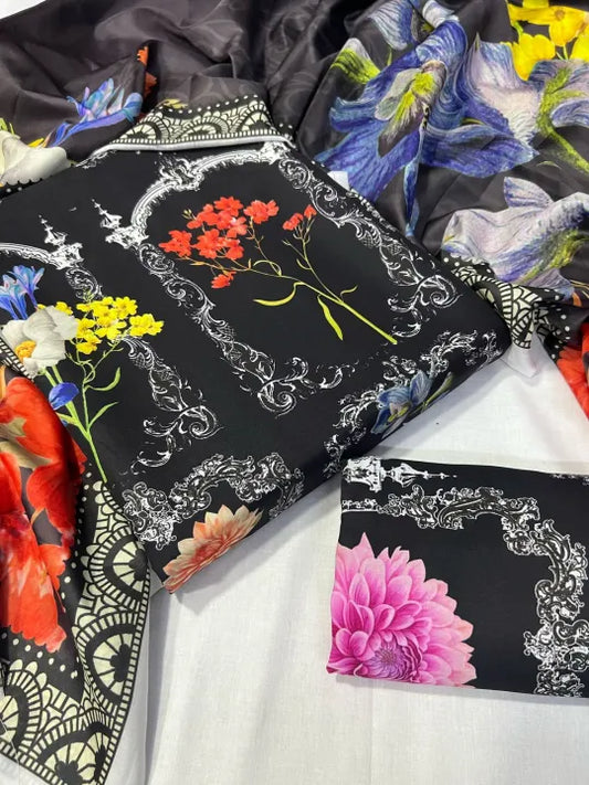 DIGITAL PRINTED SWISS 3 PCS UNSTITCHED SUITS FOR WOMEN