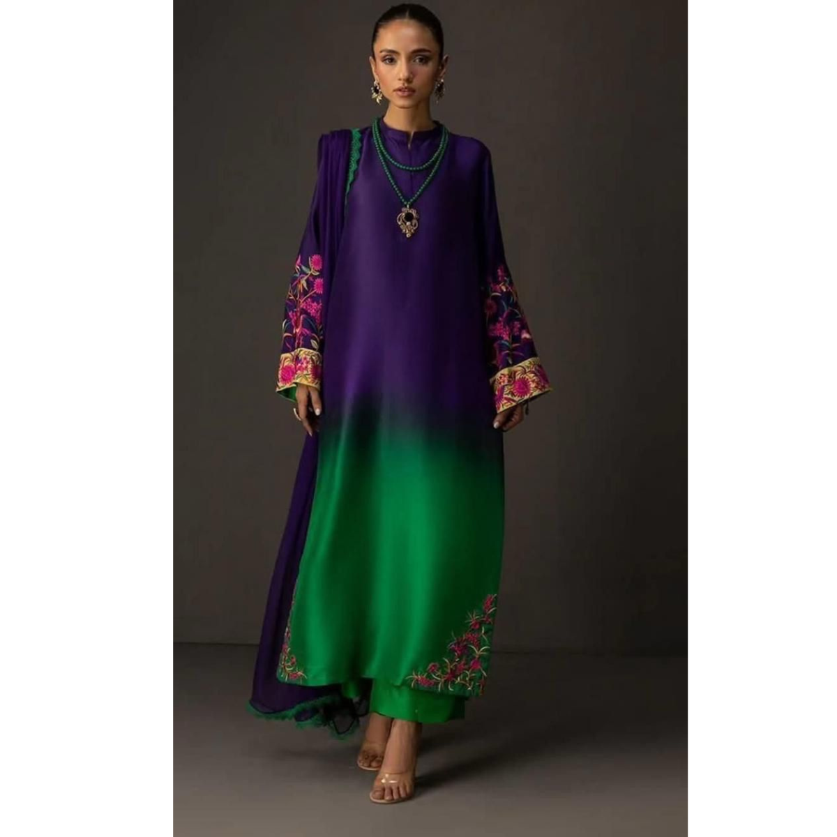 3-PC Digital Print Silk Suit With Silk Digital Print Dupatta FC-27