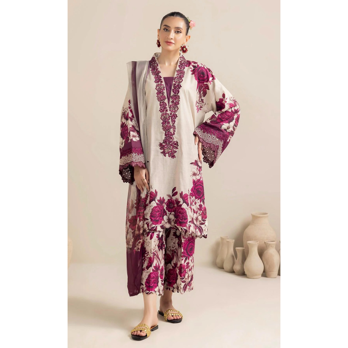 3-PC Digital Print Silk Suit With Silk Digital Print Dupatta FC-41