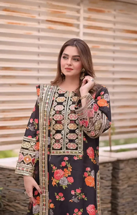 3-PC Digital Print Silk Suit With Silk Digital Print Dupatta FC-42