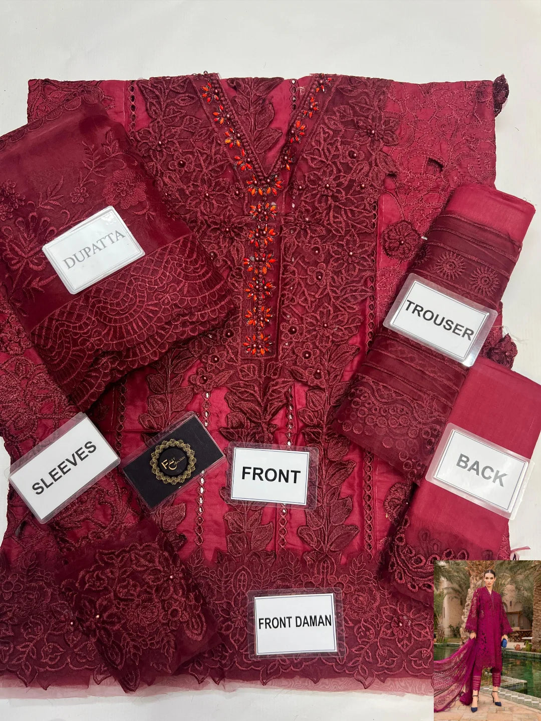 3-Pc Cotton chickenkaari with Organza Dupatta FC-34