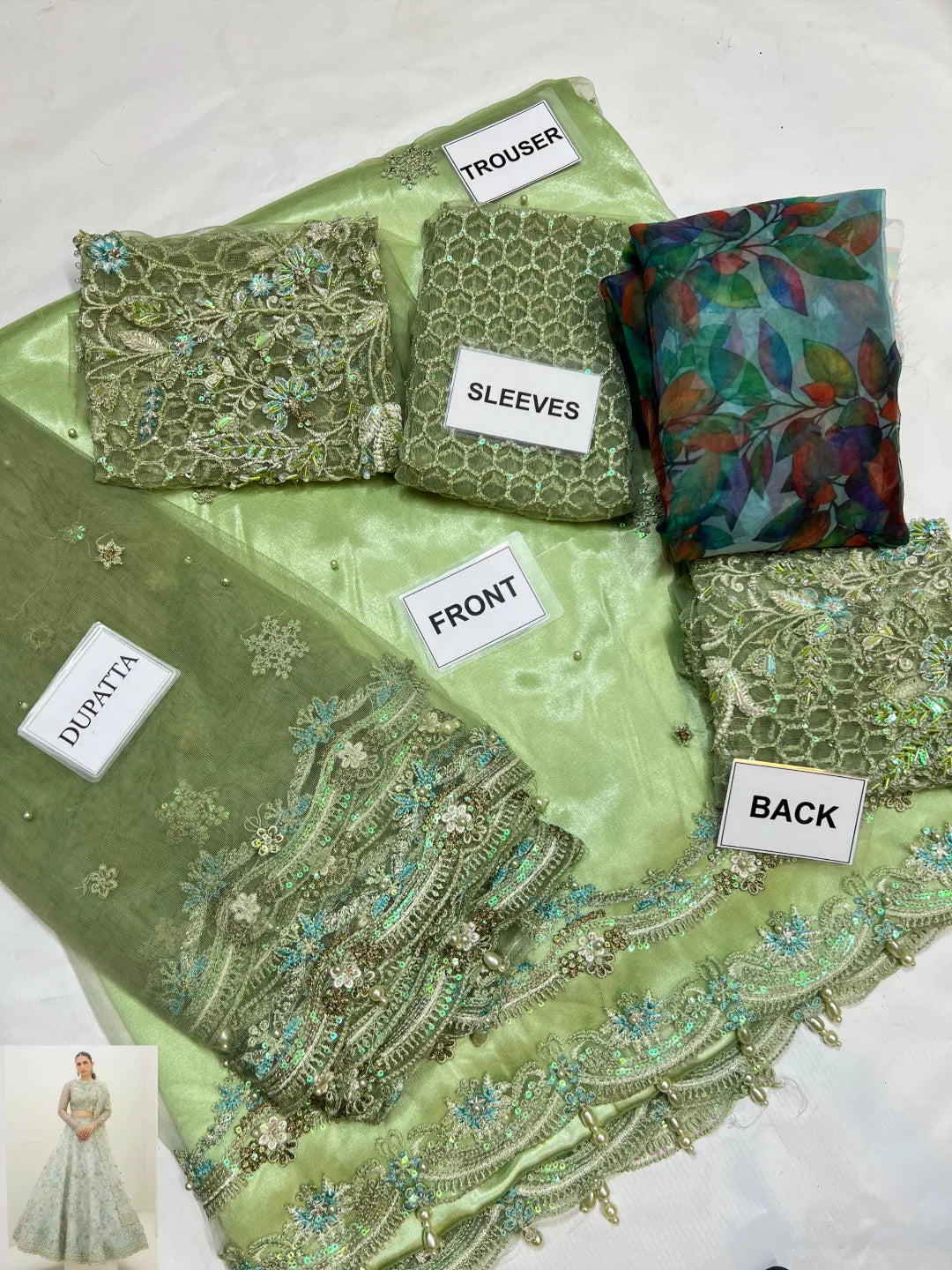 3-PC Chiffon Suit With Jamawar Trouser FC-61