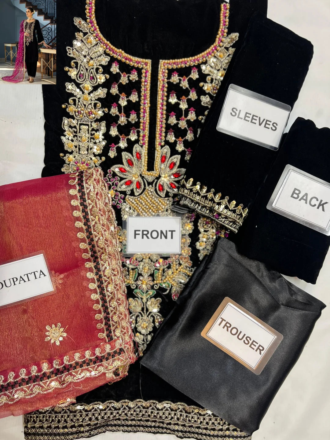 3-PC Suit On Velvet With Maysoori Dupatta FC-48