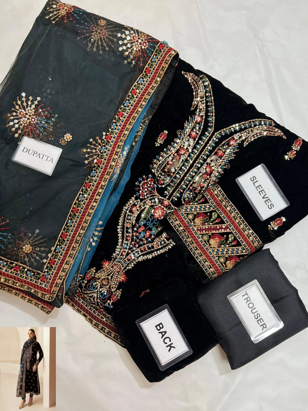 3-PC Suit On velvet fabric with organza Dupatta FC-50