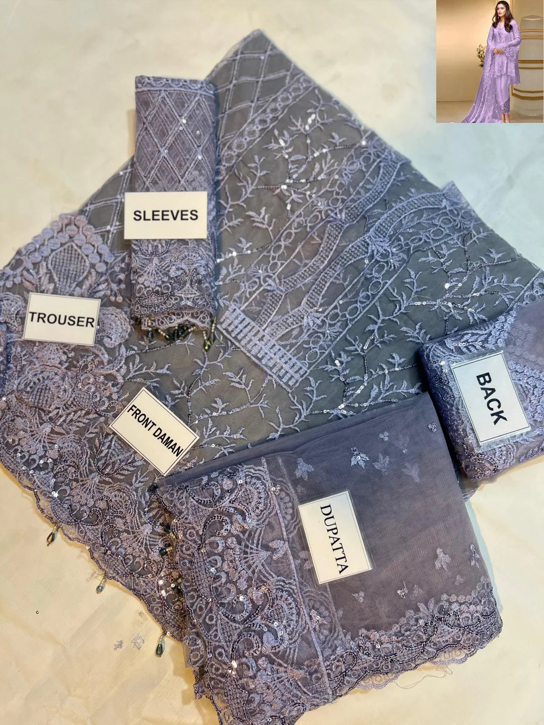 Fazr collection presenting 3 pc net suit with embroidered dupatta FC-54