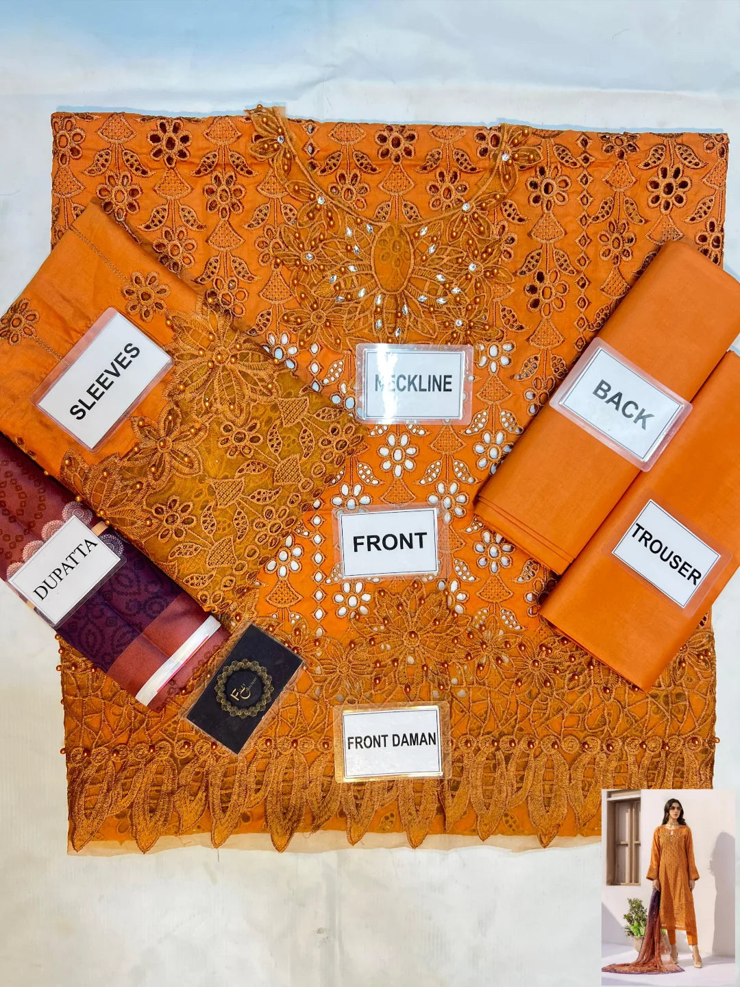 3-pc cotton suit with silk digital print dupatta FC-57