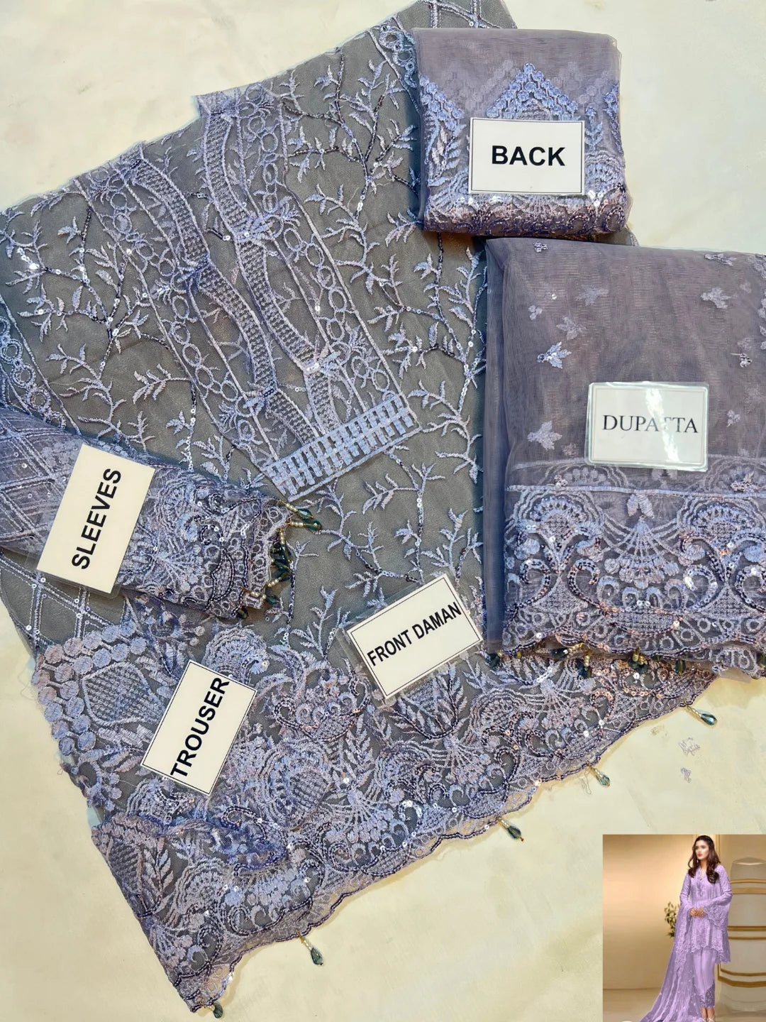 Fazr collection presenting 3 pc net suit with embroidered dupatta FC-54