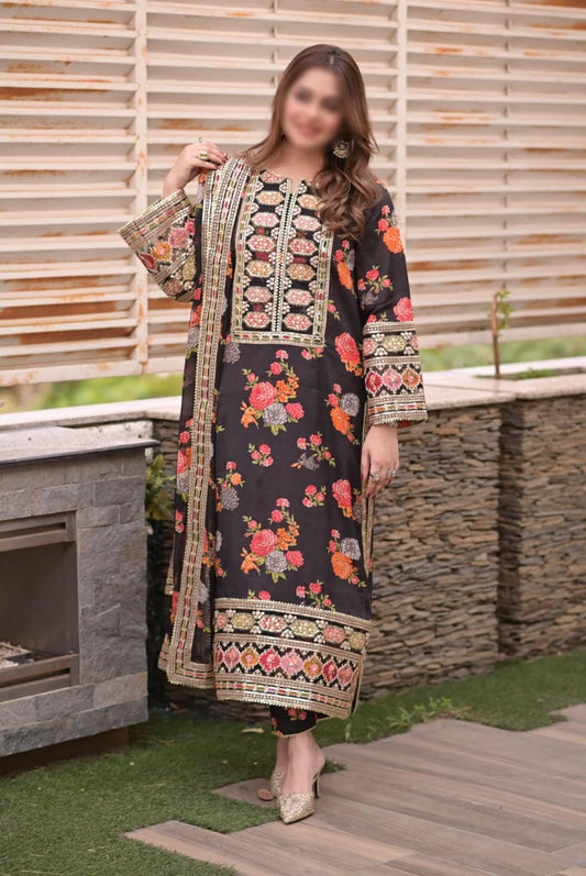 3-PC Digital Print Silk Suit With Silk Digital Print Dupatta FC-42