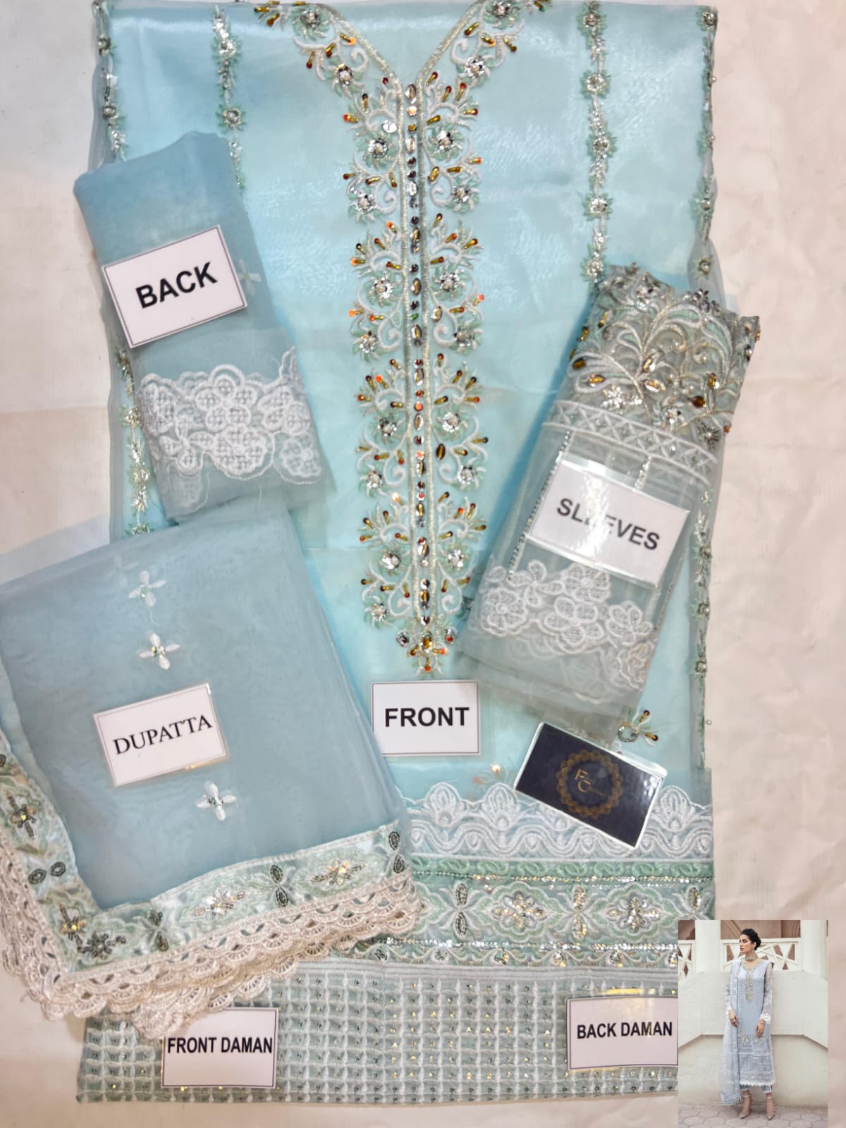 3-PC Organza suit with organza dupatta FC-65