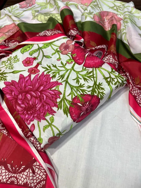 Floral Print 3-Pc Unstitched Suit – Digital Printed Shirt,Trouser and Duppata