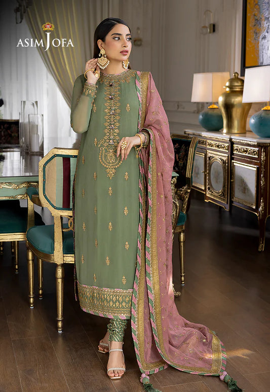 3-PC Chiffon Suit With Jamawar Trouser FC-60