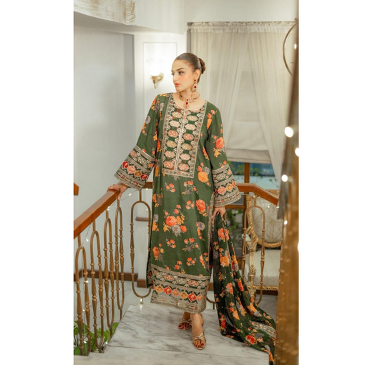 3-PC Digital Print Silk Suit With Silk Digital Print Dupatta FC-30