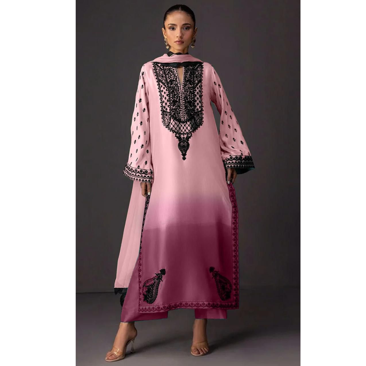 3-PC Digital Print Silk Suit With Silk Digital Print Dupatta FC-26