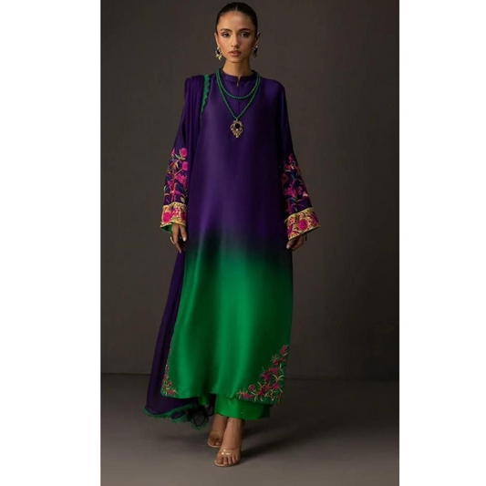 3-PC Digital Print Silk Suit With Silk Digital Print Dupatta FC-27