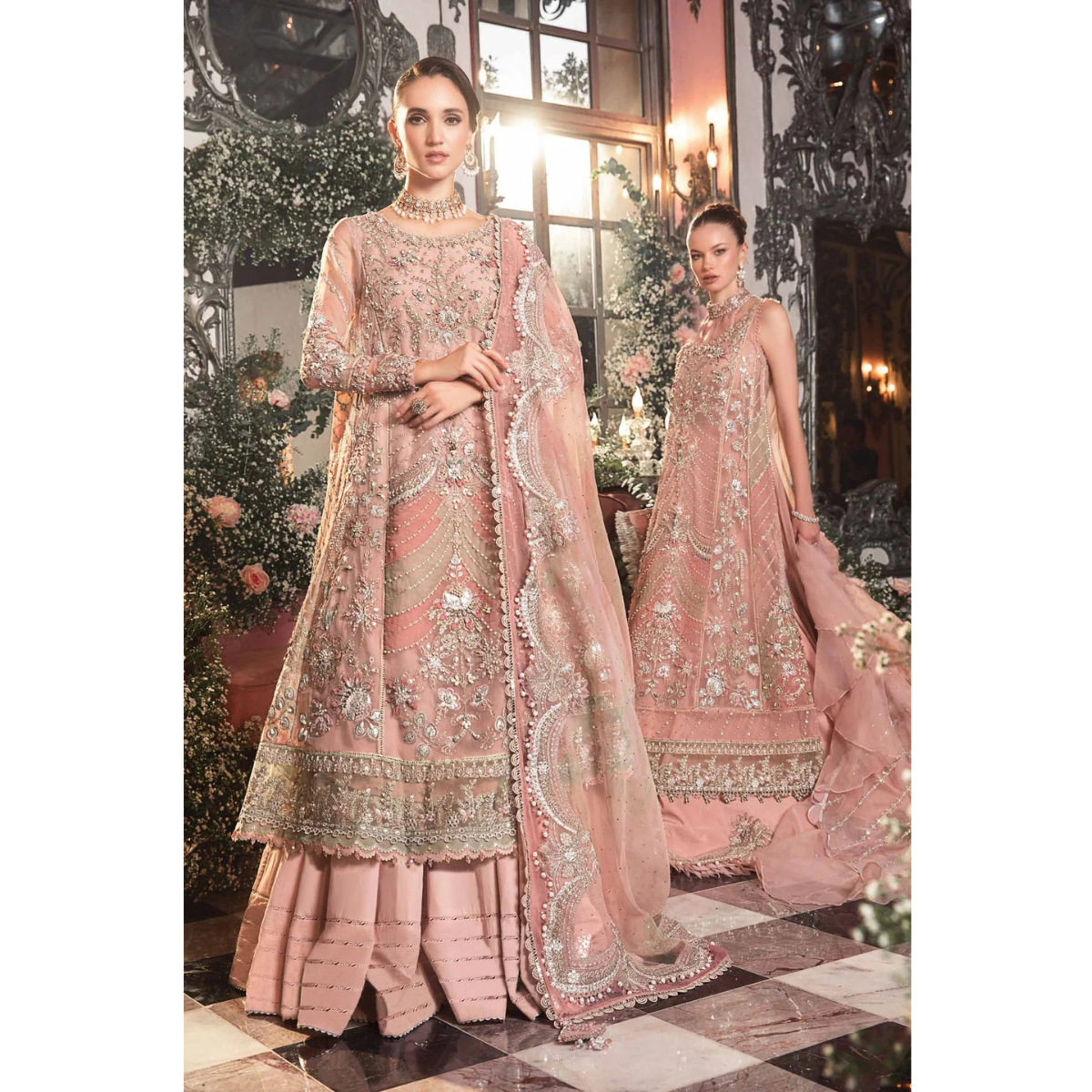 Fazr collection presesnting 3 pc chiffon suit with silk trouser FC-46