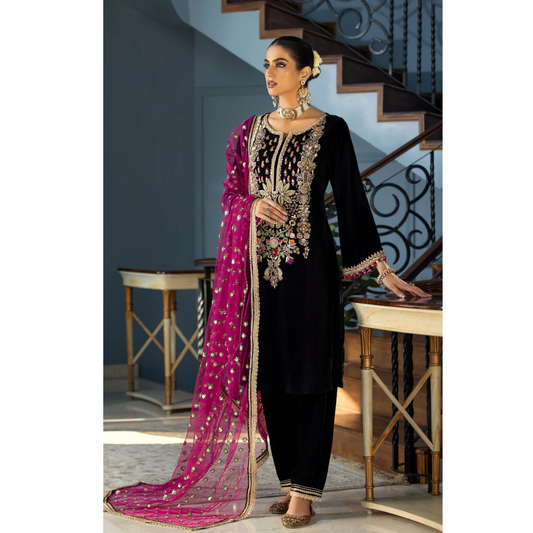3-PC Suit On Velvet With Maysoori Dupatta FC-48