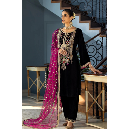 3-PC Suit On Velvet With Maysoori Dupatta FC-48