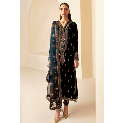 3-PC Suit On velvet fabric with organza Dupatta FC-50