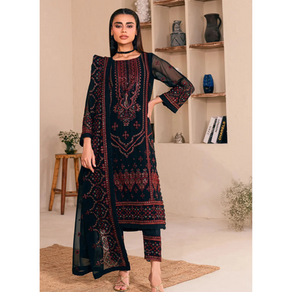 3-PC Chiffon suit with silk Trouser FC-47