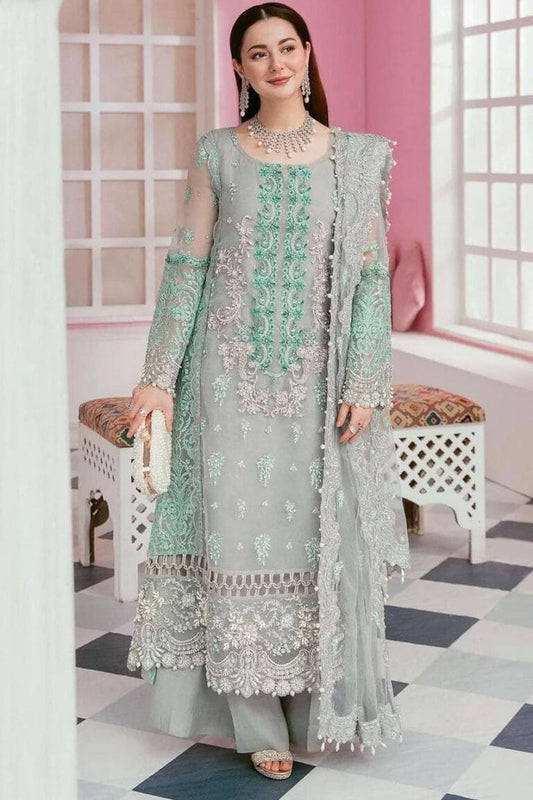3-PC Organza Suit With Silk Trouser FC-51