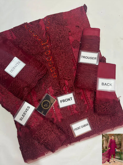 3-Pc Cotton chickenkaari with Organza Dupatta FC-34