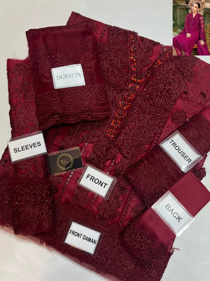 3-Pc Cotton chickenkaari with Organza Dupatta FC-34