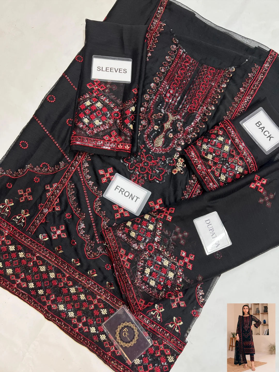 3-PC Chiffon suit with silk Trouser FC-47