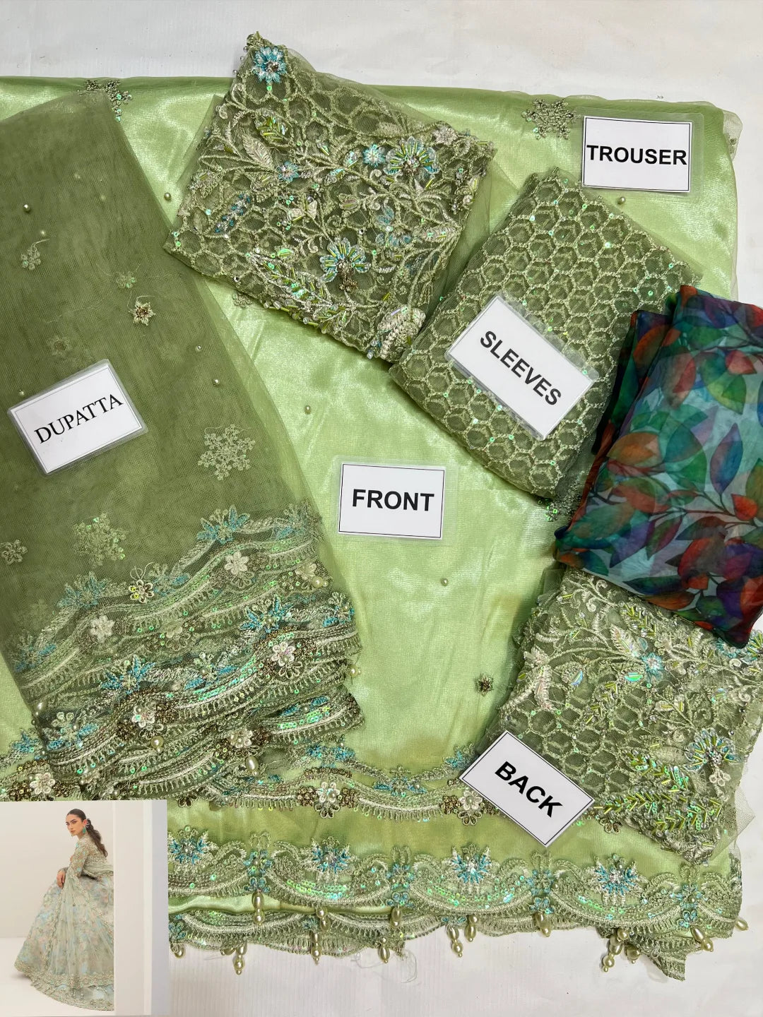 3-PC Chiffon Suit With Jamawar Trouser FC-61