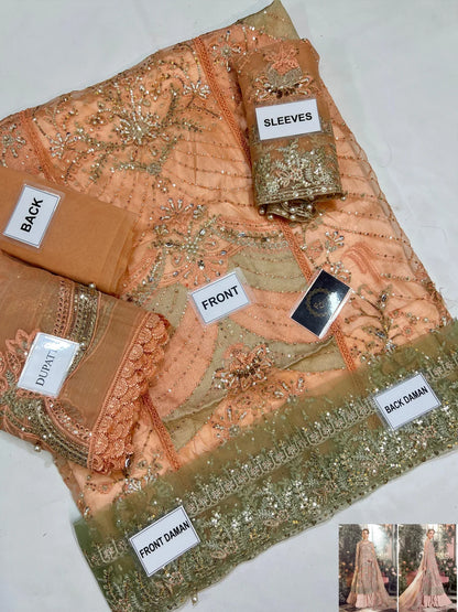 Fazr collection presesnting 3 pc chiffon suit with silk trouser FC-46