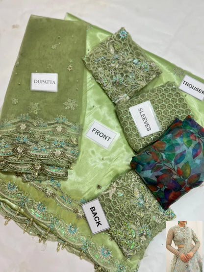 3-PC Chiffon Suit With Jamawar Trouser FC-61