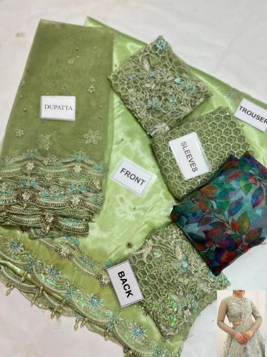 3-PC Chiffon Suit With Jamawar Trouser FC-61