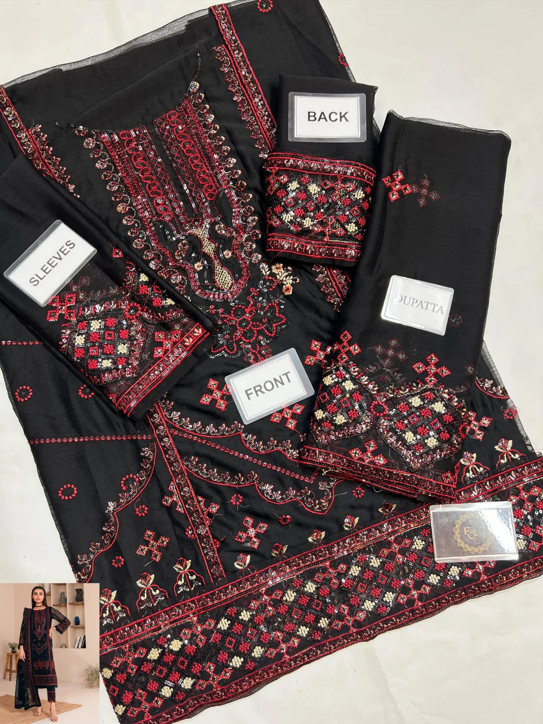 3-PC Chiffon suit with silk Trouser FC-47