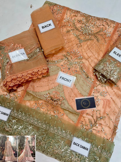 Fazr collection presesnting 3 pc chiffon suit with silk trouser FC-46