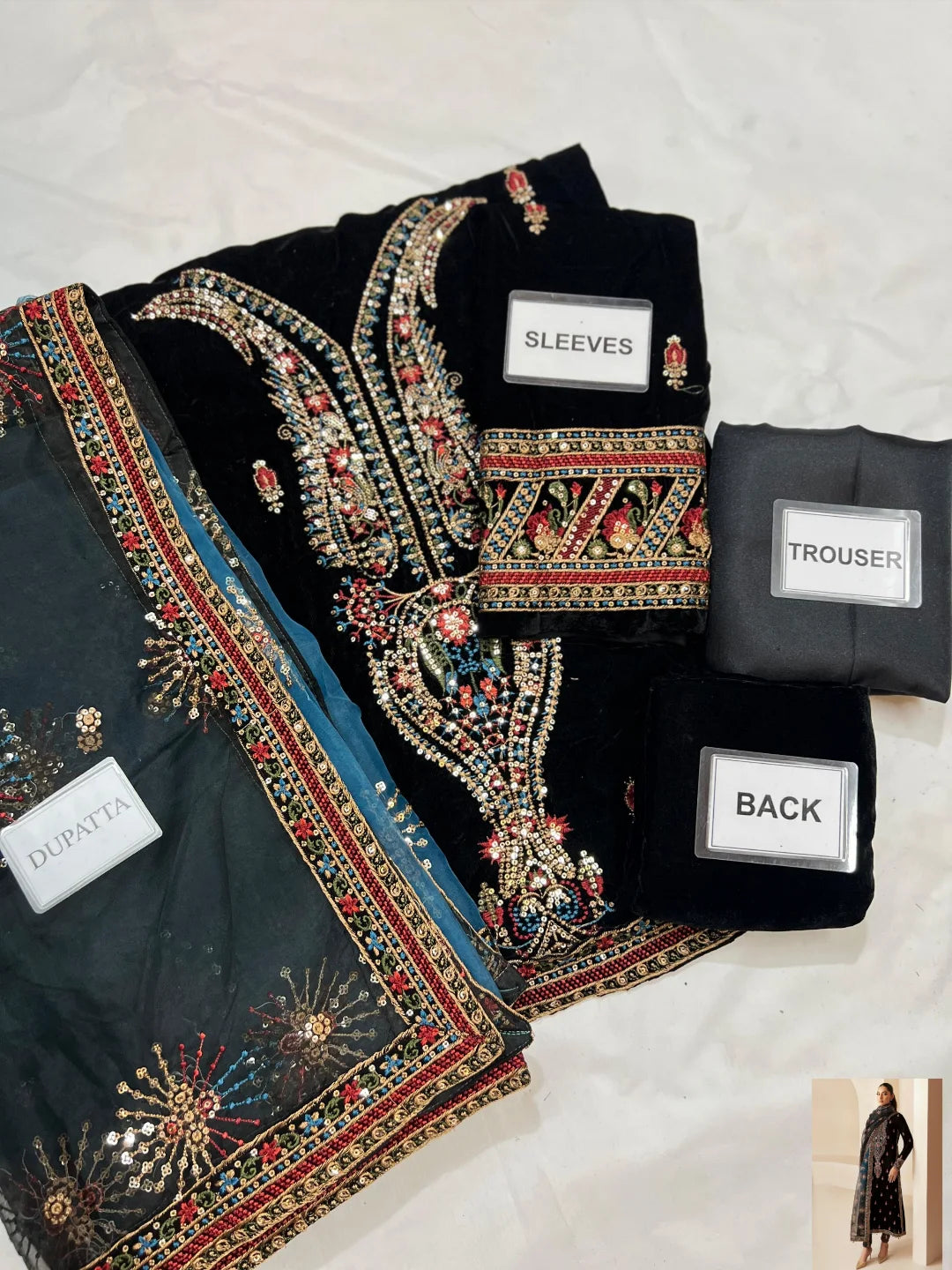 3-PC Suit On velvet fabric with organza Dupatta FC-50