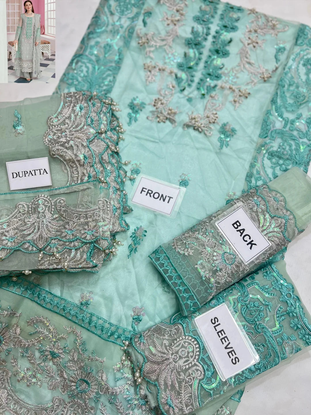 3-PC Organza Suit With Silk Trouser FC-51