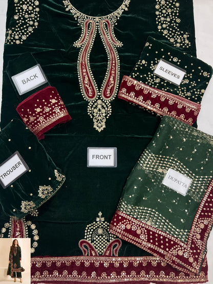 3-PC Suit On Velvet With Maysoori Dupatta FC-49