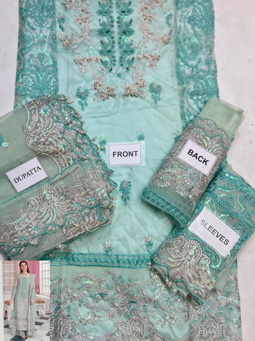 3-PC Organza Suit With Silk Trouser FC-51