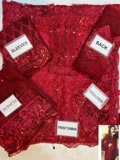 3-PC Suit Net Embroidered Suit FC-56