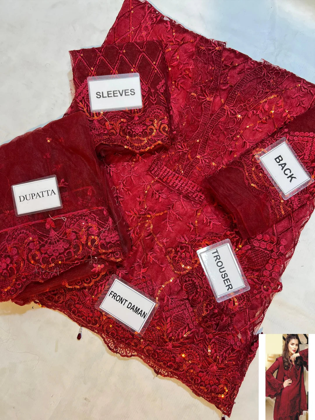 3-PC Suit Net Embroidered Suit FC-56