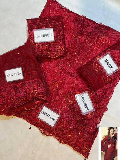 3-PC Suit Net Embroidered Suit FC-56