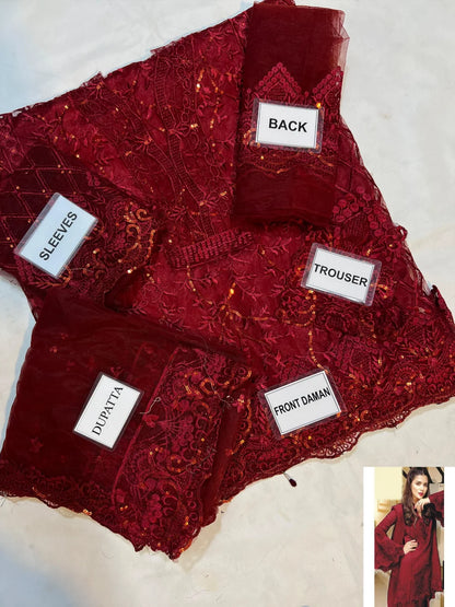 3-PC Suit Net Embroidered Suit FC-56