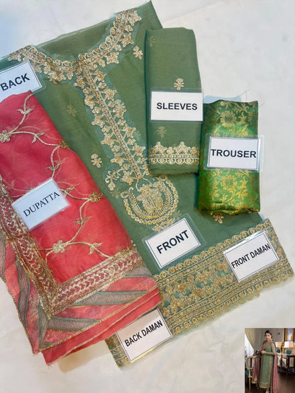 3-PC Chiffon Suit With Jamawar Trouser FC-60