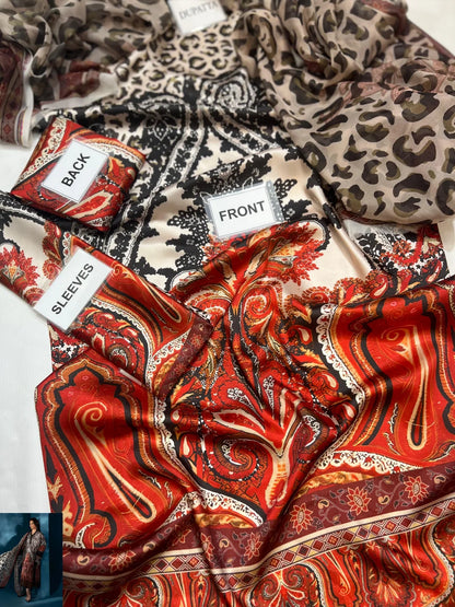3-pc cotton suit with silk digital print dupatta FC-58