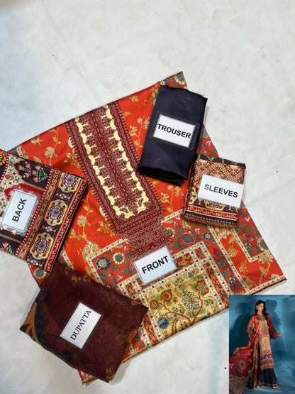 3-PC Silk suit with silk digital print dupatta FC-62