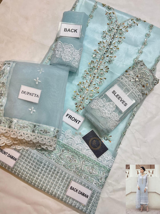 3-PC Organza suit with organza dupatta FC-65