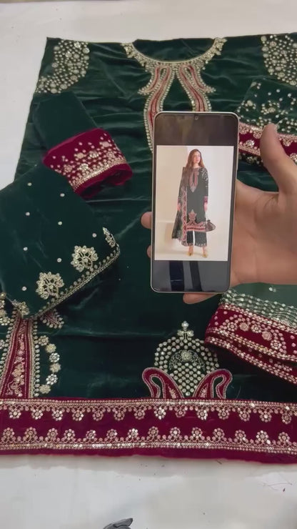 3-PC Suit On Velvet With Maysoori Dupatta FC-49